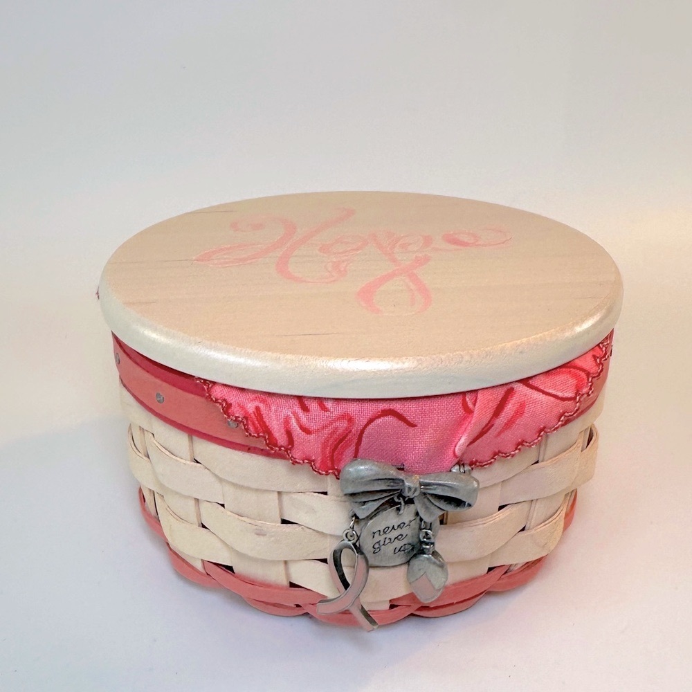 VTG Longaberger Horizon of Hope Whitewash Basket Lid Liner Charms‎ Never Give Up
